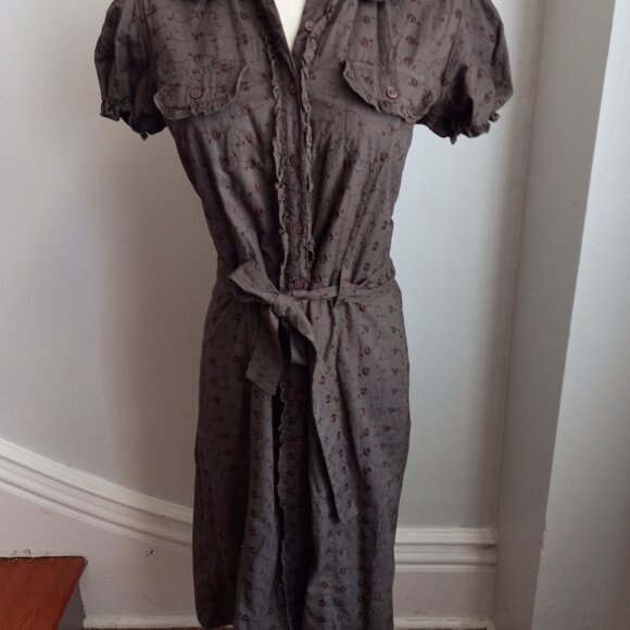 ANTILIA FEMME BROWN COTTON EYELET DRESS M - Picture 6 of 7
